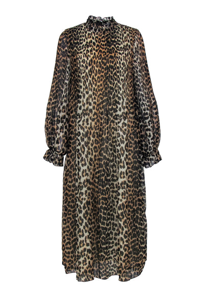 Current Boutique-Ganni - Brown & Black Leopard Print Pleated Maxi Dress Sz M