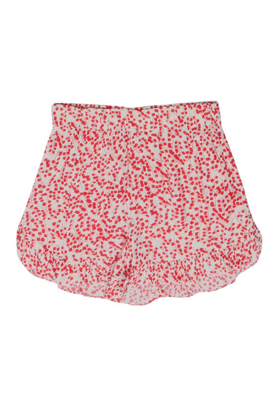 Current Boutique-Ganni - Cream w/ Red Floral Print Elastic Waist Shorts Sz 4