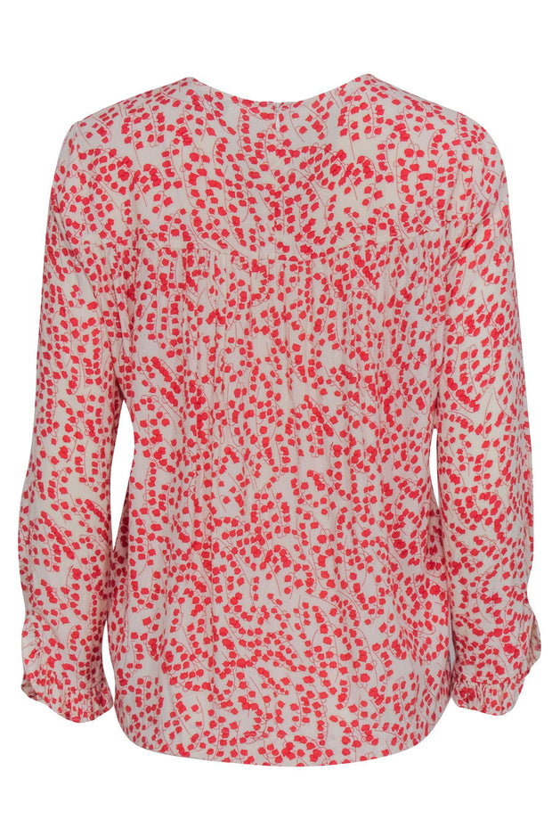 Current Boutique-Ganni - Cream w/ Red Floral Print Long Sleeve Top Sz 4
