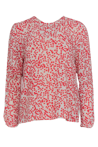 Current Boutique-Ganni - Cream w/ Red Floral Print Long Sleeve Top Sz 4