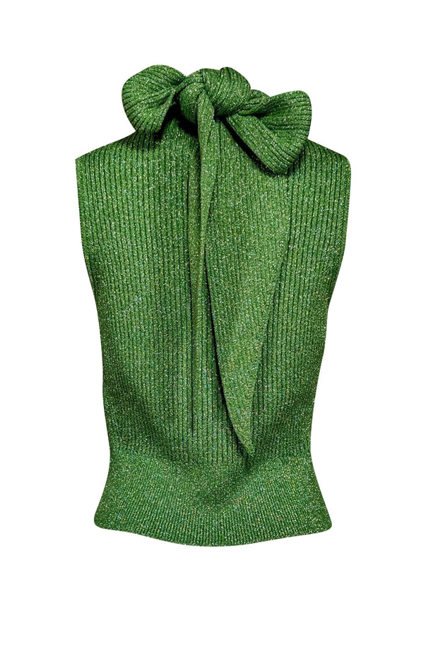 Current Boutique-Ganni - Green & Silver Knit Turtleneck Top w/ Tie Sz S