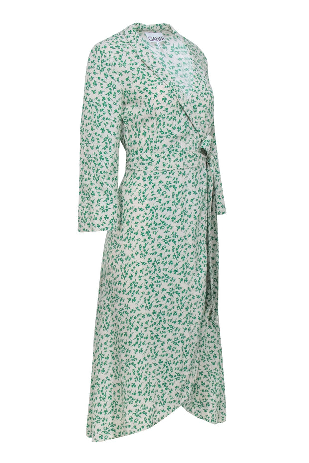 Current Boutique-Ganni - Ivory & Green Print Wrap Dress Sz 4