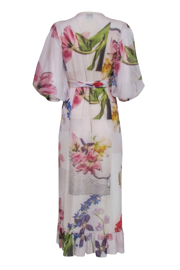 Current Boutique-Ganni - Ivory & Multi Color Floral Wrap Dress Sz 8