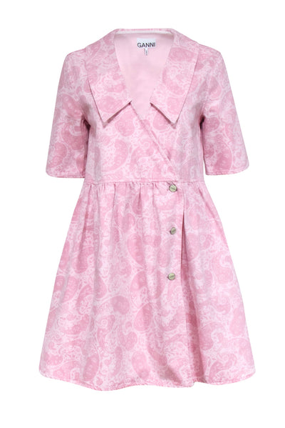 Current Boutique-Ganni - Light Pink Paisley Print Short Sleeve Denim Dress Sz 4