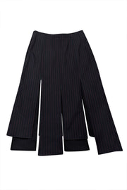 Current Boutique-Ganni - Navy & Red Pinstriped Slit Skirt Sz 6