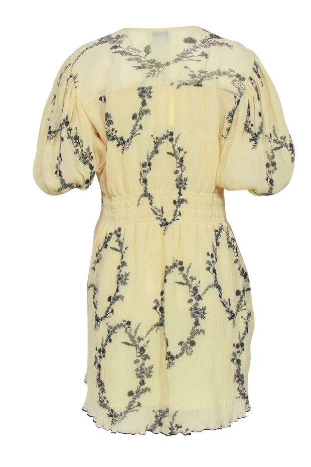 Current Boutique-Ganni - Pale Yellow & Black Print Dress Sz 6