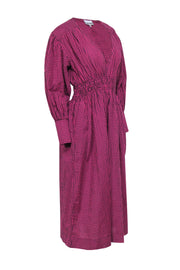 Current Boutique-Ganni - Pink & Black Gingham Shirred Seersucker Midi Dress Sz 2