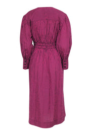 Current Boutique-Ganni - Pink & Black Gingham Shirred Seersucker Midi Dress Sz 2