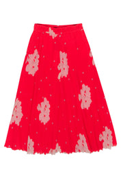 Current Boutique-Ganni - Red Floral Plisse Maxi Skirt Sz 8