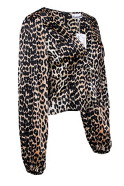 Current Boutique-Ganni - Tan & Black Leopard Print Silk Blend Blouse Sz 4