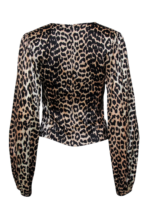 Current Boutique-Ganni - Tan & Black Leopard Print Silk Blend Blouse Sz 4
