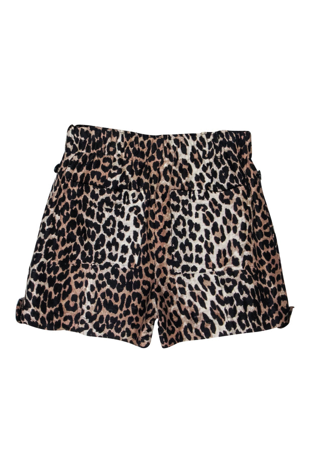 Current Boutique-Ganni - Tan & Black Leopard Print Silk & Linen Blend Short Sz 4