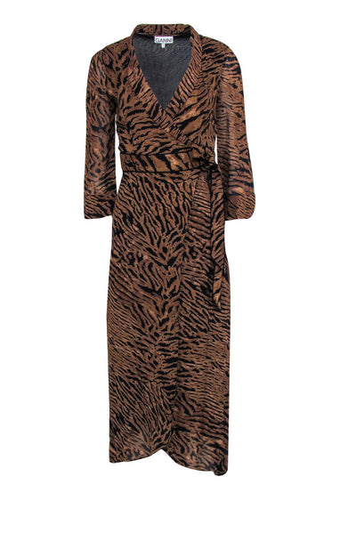 Current Boutique-Ganni - Tan & Black Tiger Print Wrap Dress Sz S