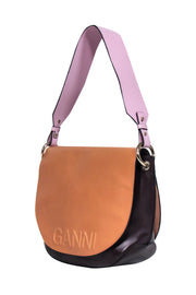 Current Boutique-Ganni - Tan, Maroon, & Pink Shoulder Bag