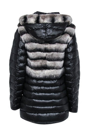 Current Boutique-Garshi - Black Puffer Coat w/ Detachable Hood & Rabbit Fur Trim Sz XS