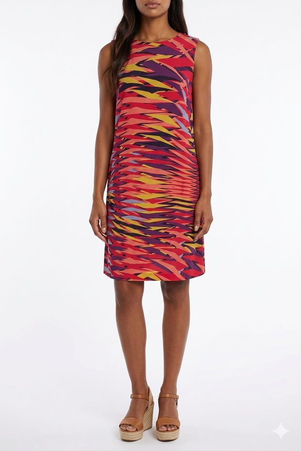 Missoni - Orange, Red, Purple, & Black Print Sleeveless Sheath Dress Sz S - Current Boutique