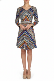 Missoni - Tan, White, Blue, Black, Orange, & Green Knit V-Neck Dress Sz M - Current Boutique