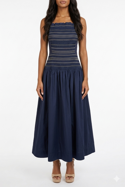 Jason WU Women's Smocked Drop-Waist Midi-Dress - Navy