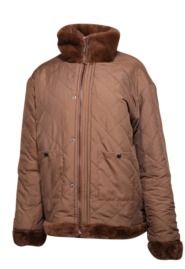 Current Boutique-Gerard Darel - Brown Faux Fur Collared Jacket Sz L
