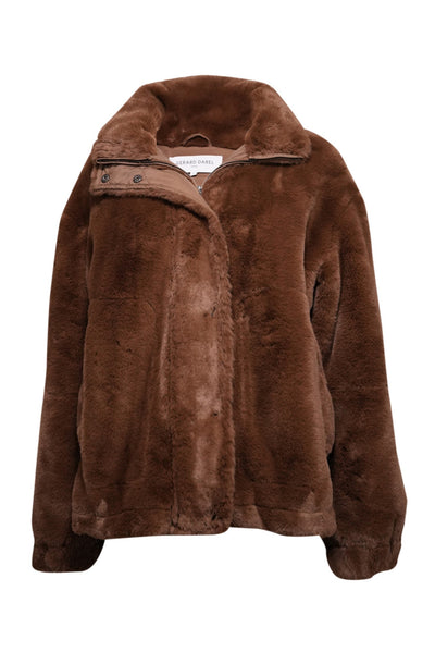 Current Boutique-Gerard Darel - Brown Faux Fur Collared Jacket Sz L