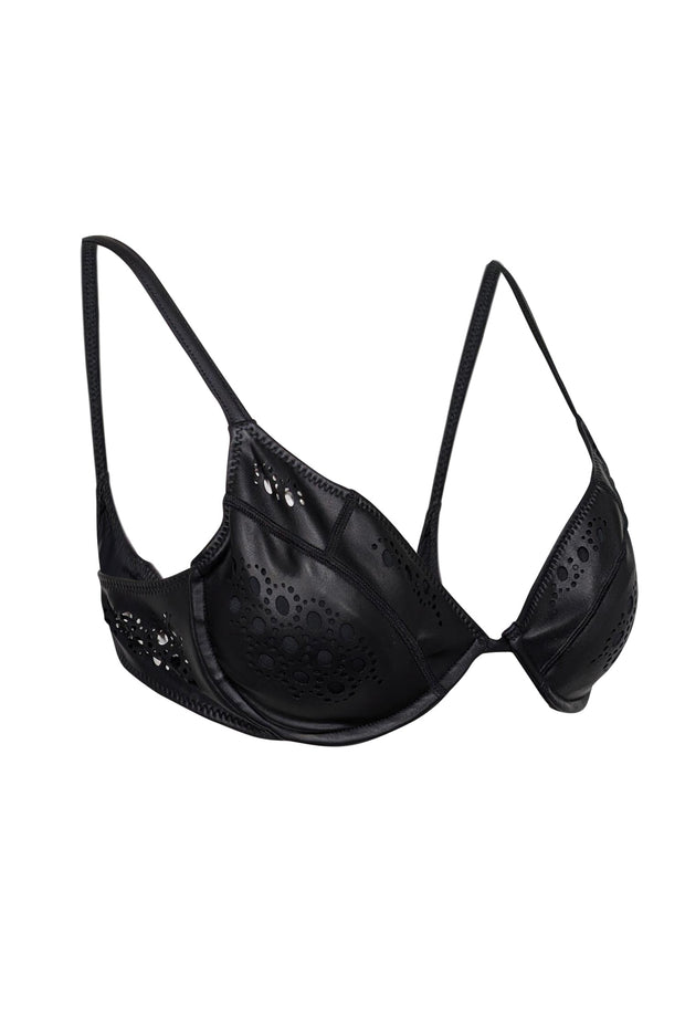 Current Boutique-GiGi C - Black Laser Cut Padded Bikini Top Sz L