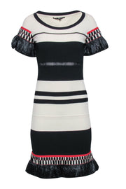 Current Boutique-Gianfranco Ferre - Black & Cream Knit Short Sleeve Dress Sz 6