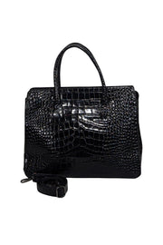 Current Boutique-Gianni Conti - Black Croc Embossed Leather Satchel Bag