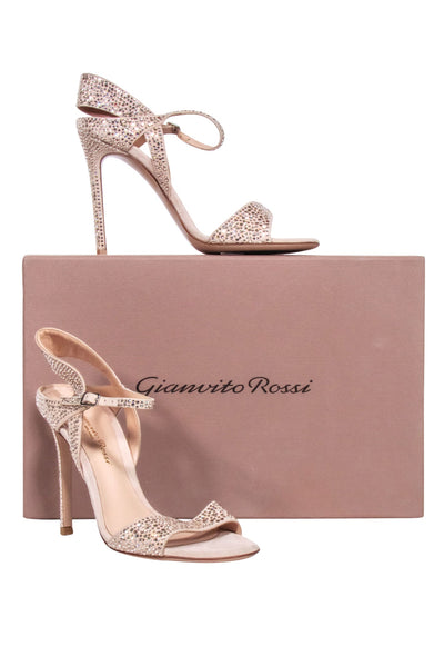 Current Boutique-Gianvito Rossi - Beige Strappy Heels w/ Rhinestone Detail Sz 5.5