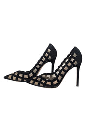 Current Boutique-Gianvito Rossi - Black Suede Patterned Mesh Pumps Sz 8