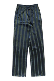 Current Boutique-Giorgio Armani - Navy & Green Stripe Satin Pants Sz 6