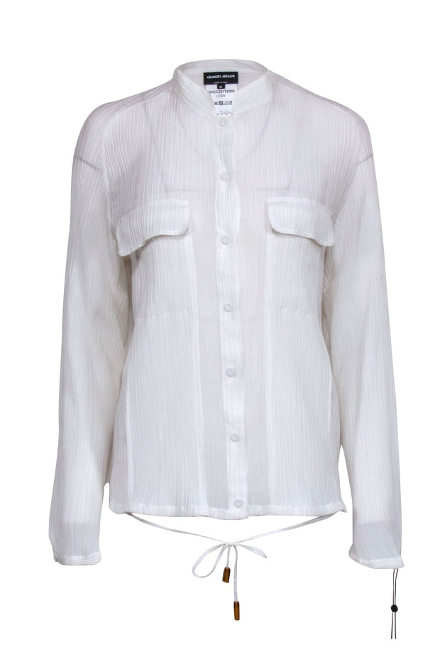 Current Boutique-Giorgio Armani - White Textured Long Sleeve Top Sz 12