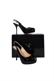 Current Boutique-Giuseppe Zanotti - Black Patent Leather Peep Toe Slingback Heels Sz 8