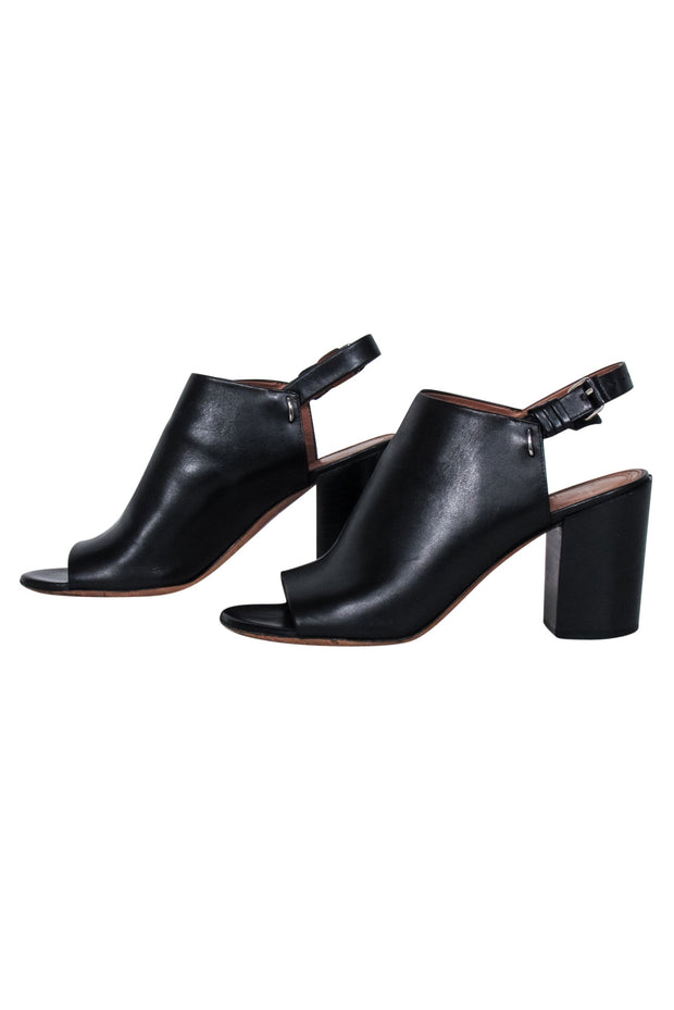 Current Boutique-Givenchy - Black Leather Open Toe Block Heel Sz 8.5