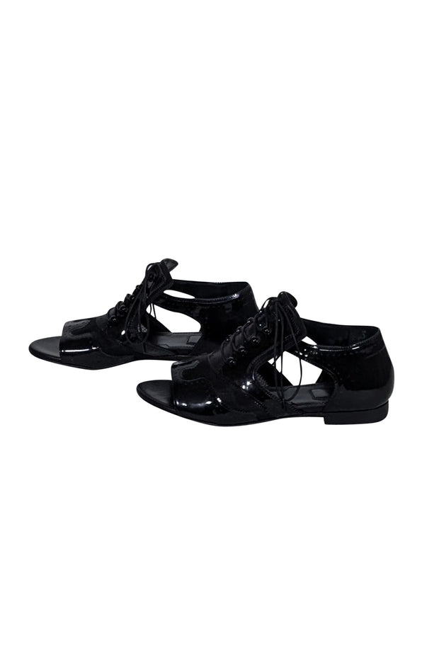 Current Boutique-Givenchy - Black Patent Leather & Mesh Cut Out Lace Up Sandals Sz 7