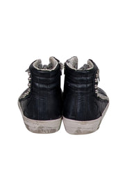 Current Boutique-Golden Goose - Black Leather Slide Mid-Top Leather Stud Sneakers Sz 7