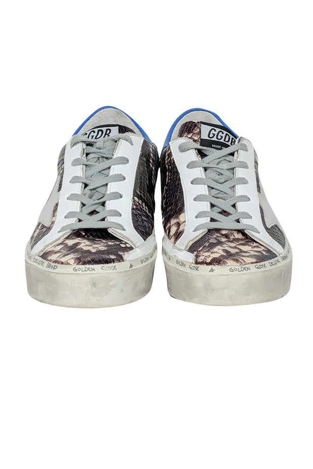 Current Boutique-Golden Goose - Grey, Cream, White, & Blue Snakeskin Print "Hi Star" Sneakers Sz 7