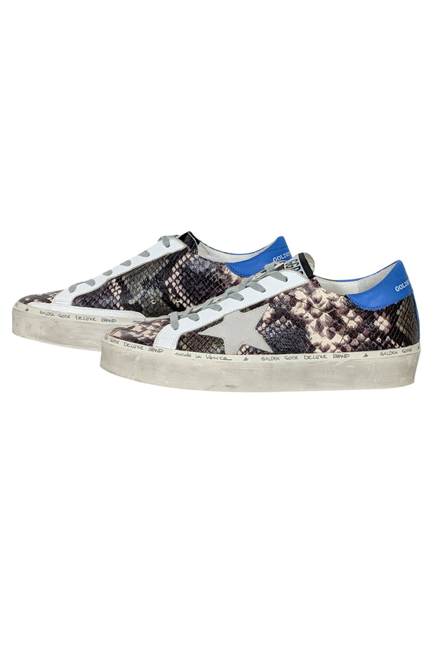 Current Boutique-Golden Goose - Grey, Cream, White, & Blue Snakeskin Print "Hi Star" Sneakers Sz 7