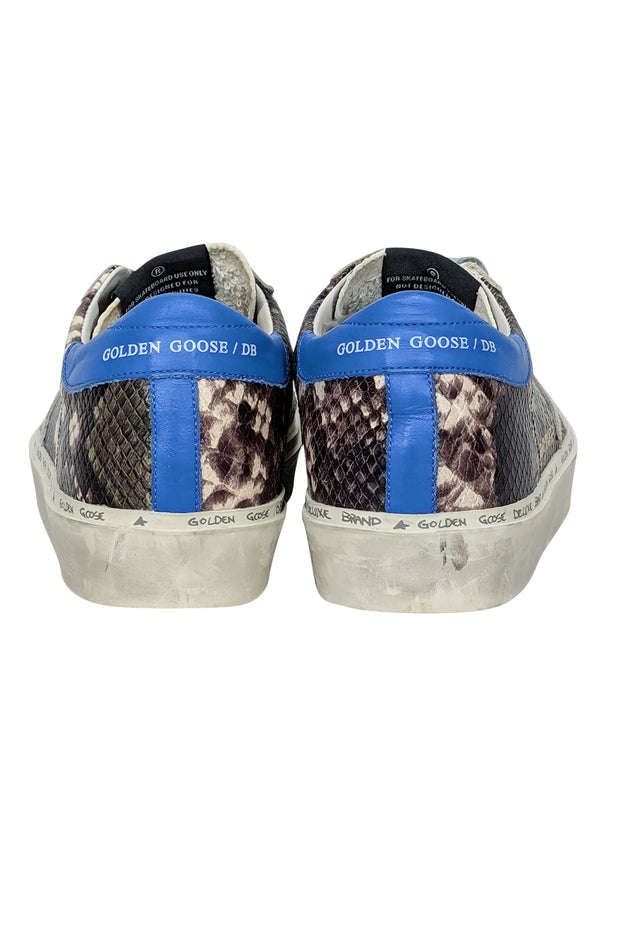 Current Boutique-Golden Goose - Grey, Cream, White, & Blue Snakeskin Print "Hi Star" Sneakers Sz 7