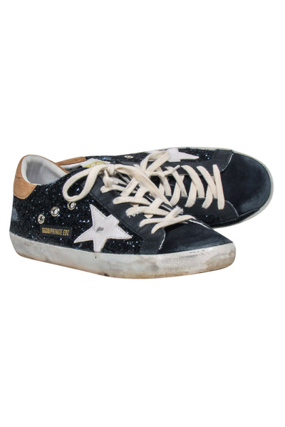 Current Boutique-Golden Goose - Navy Glitter & Suede Toe Sneakers w/ White Star Sz 9