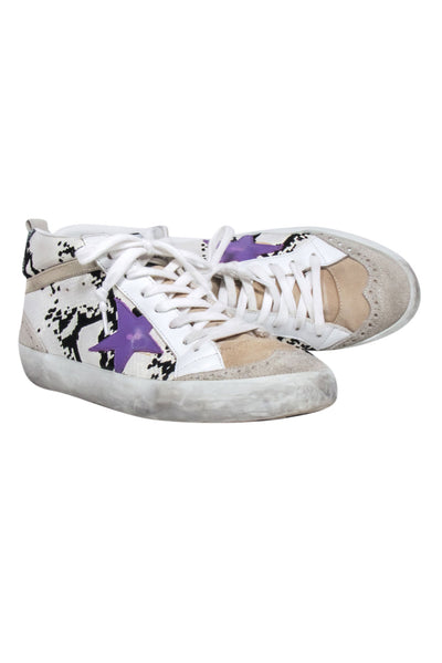Current Boutique-Golden Goose - White & Black Python Print w/ Purple Star High TopSneakers Sz 8