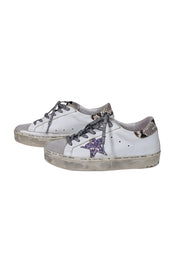 Current Boutique-Golden Goose - White Hi-Star Sneaker w/ Purple Glitter Star Detail Sz 8