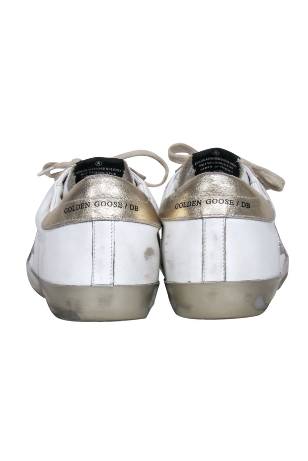 Current Boutique-Golden Goose - White "Superstar" Sneaker w/ Gold Metallic Detail Sz 11