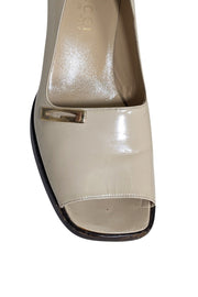 Current Boutique-Gucci - Beige Patent Leather Open Toe Pumps Sz 7