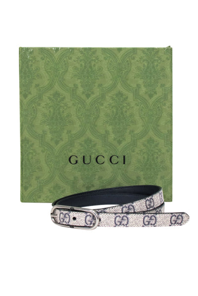 Current Boutique-Gucci - Beige w/ Black Monogram Narrow Belt Sz S
