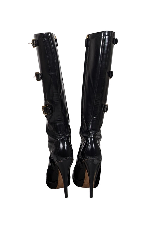 Current Boutique-Gucci - Black Leather Lace Up Front Heel Boots Sz 9