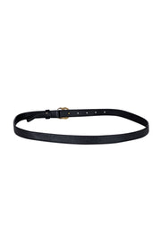 Current Boutique-Gucci - Black Leather Thin Belt w/ Brass Logo Buckle Sz S