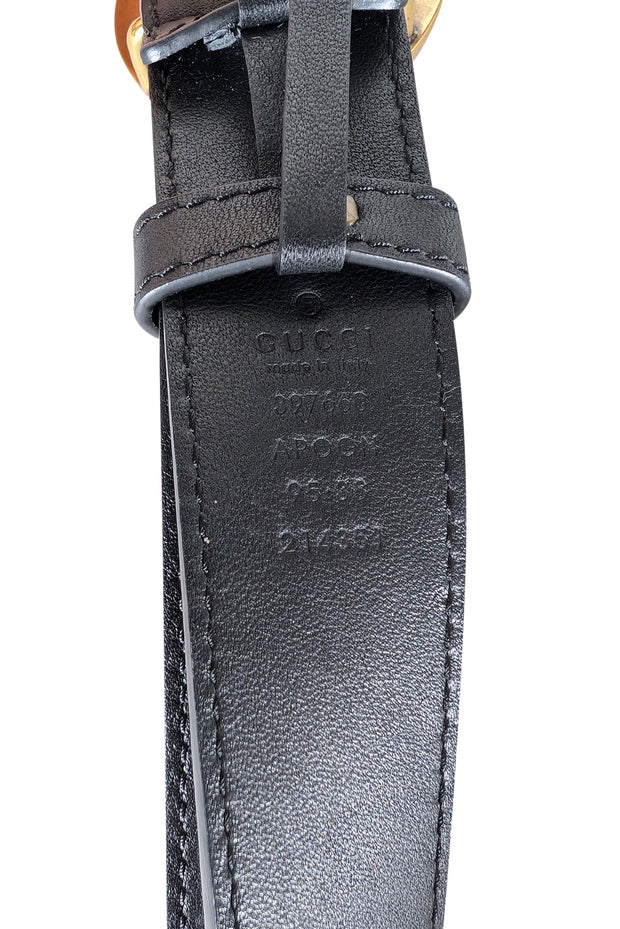 Current Boutique-Gucci - Black Leather w/ Large Brass Logo Buckle Sz L