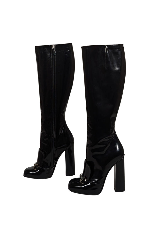 Current Boutique-Gucci - Black Patent Leather Regent Tall Boot Heels Sz 8