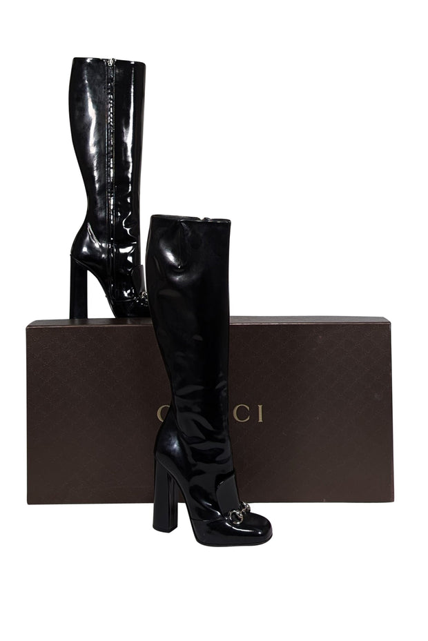 Current Boutique-Gucci - Black Patent Leather Regent Tall Boot Heels Sz 8