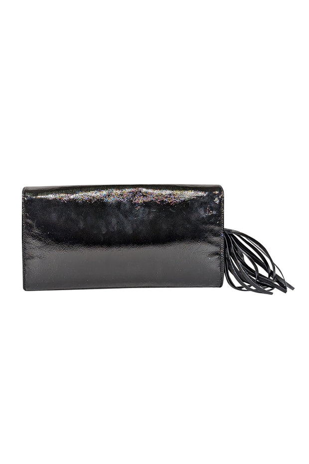 Current Boutique-Gucci - Black Patent Leather Tassel Trim Long Clutch